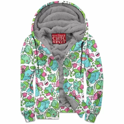 Anime Zip-Fleece-Hoodie, Bulbasaur Zip-Fleece-Hoodie, Pokemon Zip-Fleece-Hoodie