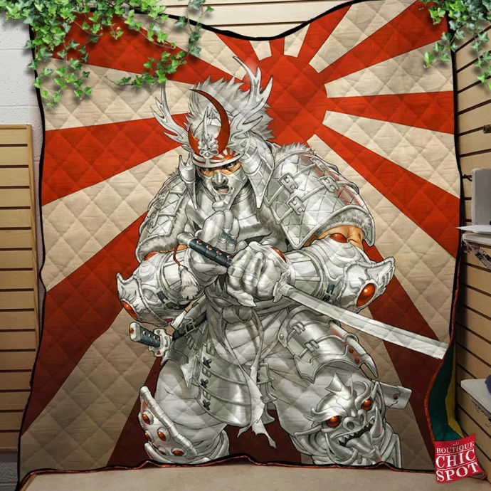 Ultimate Silver Samurai Quilt Blanket