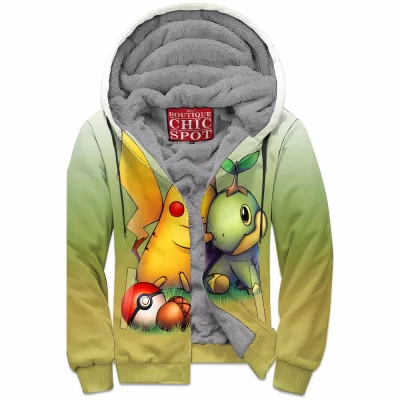 Anime Zip-Fleece-Hoodie, Pikachu Zip-Fleece-Hoodie, Pokemon Zip-Fleece-Hoodie
