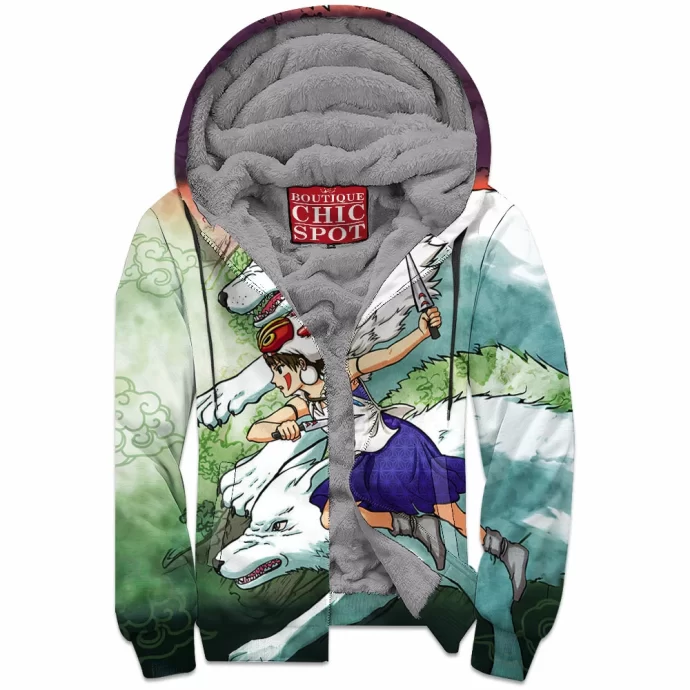 Ghibli Mononoke Hime Zip Fleece Hoodie