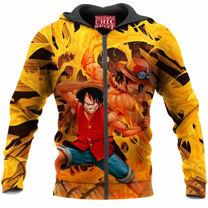 Luffy Ace One Piece Zip Hoodie