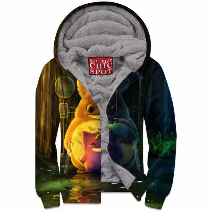 Totoro And Gengar Zip Fleece Hoodie