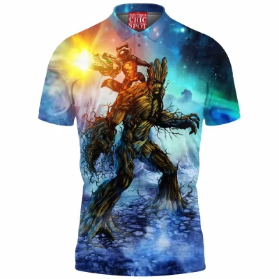 Comic Polo Shirt, Groot Polo Shirt, Guardians of The Galaxy Polo Shirt