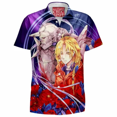 Edward Elric Hawaiian-Shirt, Alphonse Elric Hawaiian-Shirt, Fullmetal Alchemist Hawaiian-Shirt, Anime Hawaiian-Shirt