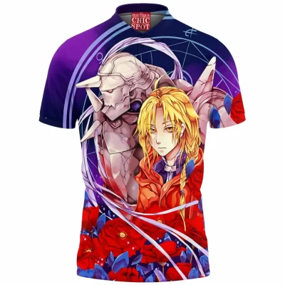 Edward Elric Polo Shirt, Alphonse Elric Polo Shirt, Fullmetal Alchemist Polo Shirt, Anime Polo Shirt