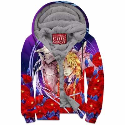 Edward Elric Zip-Fleece-Hoodie, Alphonse Elric Zip-Fleece-Hoodie, Fullmetal Alchemist Zip-Fleece-Hoodie, Anime Zip-Fleece-Hoodie