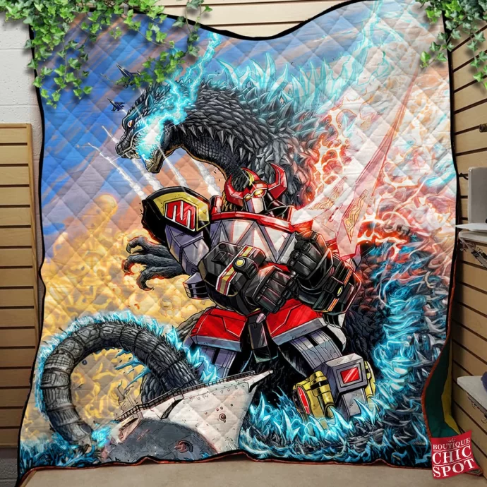 Godzilla Vs Megazord Quilt Blanket