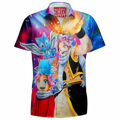 Anime Hawaiian-Shirt, Fairy Tail Hawaiian-Shirt, Natsu Hawaiian-Shirt, Happy Hawaiian-Shirt