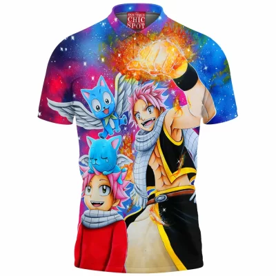 Anime Polo Shirt, Fairy Tail Polo Shirt, Natsu Polo Shirt, Happy Polo Shirt