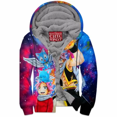 Anime Zip-Fleece-Hoodie, Fairy Tail Zip-Fleece-Hoodie, Natsu Zip-Fleece-Hoodie, Happy Zip-Fleece-Hoodie