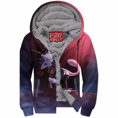 Anime Zip-Fleece-Hoodie, Mewtwo Zip-Fleece-Hoodie, Pokemon Zip-Fleece-Hoodie