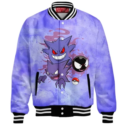 Anime Baseball-Jacket, Gastly Baseball-Jacket, Gengar Baseball-Jacket, Haunter Baseball-Jacket, Pokemon Baseball-Jacket