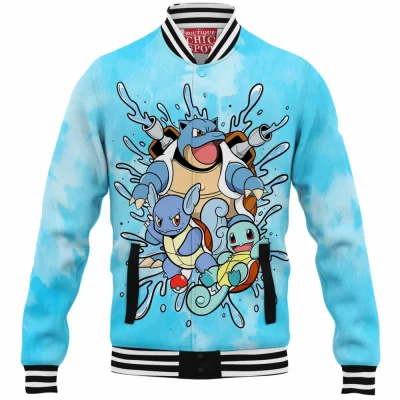 Anime Baseball-Jacket, Blastoise Baseball-Jacket, Pokemon Baseball-Jacket, Squirtle Baseball-Jacket, Wartortle Baseball-Jacket