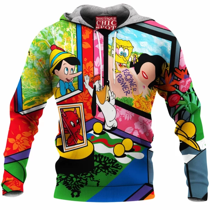 Pinocchio and Droopy Fleece Hoodie