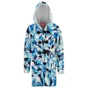 Blue Flower Hooded Cloak Coat