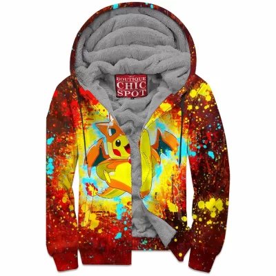 Anime Zip-Fleece-Hoodie, Pikachu Zip-Fleece-Hoodie, Pokemon Zip-Fleece-Hoodie