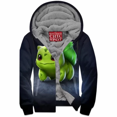Anime Zip-Fleece-Hoodie, Bulbasaur Zip-Fleece-Hoodie, Pokemon Zip-Fleece-Hoodie