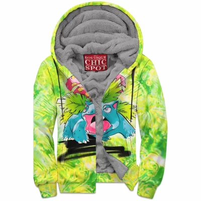 Anime Zip-Fleece-Hoodie, Venusaur Zip-Fleece-Hoodie, Pokemon Zip-Fleece-Hoodie