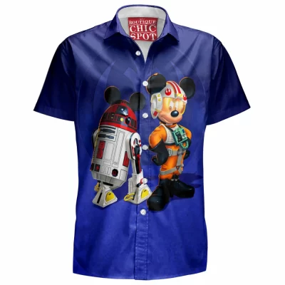 Animation Hawaiian-Shirt, Mickey Mouse Hawaiian-Shirt, Disney Hawaiian-Shirt, R2D2 Hawaiian-Shirt, Star Wars Hawaiian-Shirt, Sci-Fi Hawaiian-Shirt