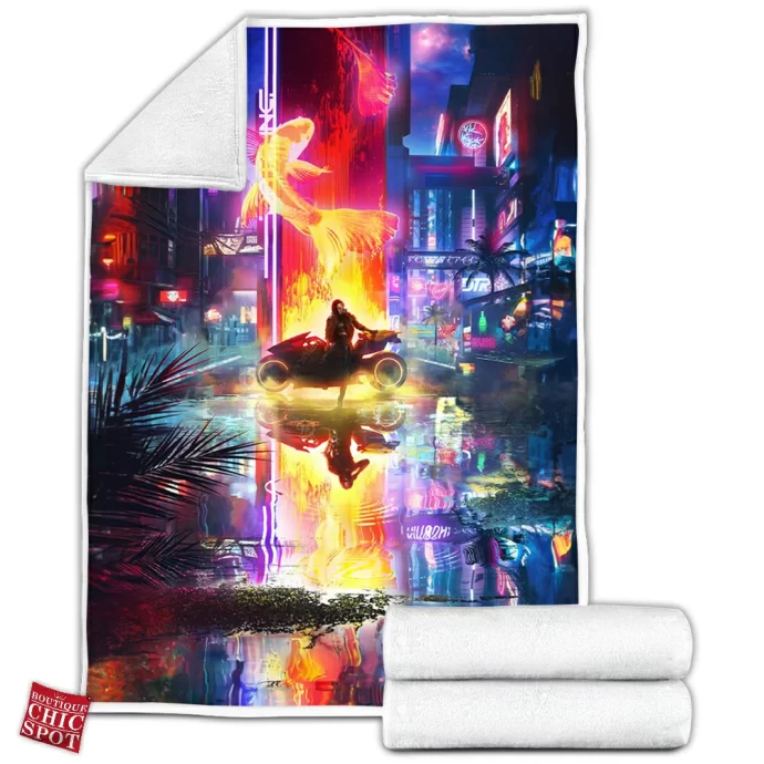 Cyberpunk Reflection Fleece Blanket