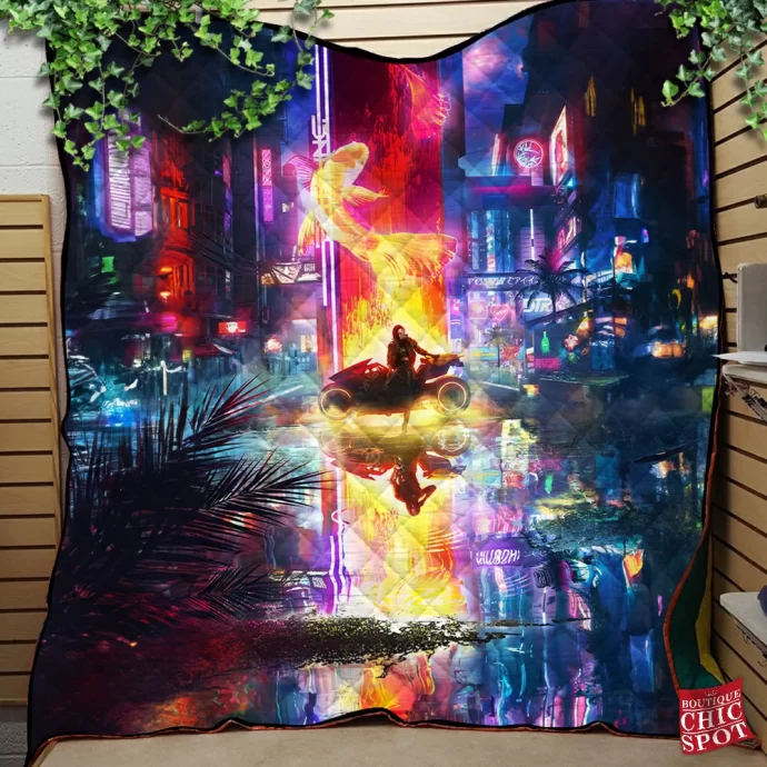 Cyberpunk Reflection Quilt Blanket