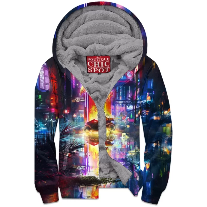 Cyberpunk Reflection Zip Fleece Hoodie