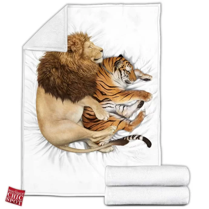 Lion And Tiger Fleece Blanket