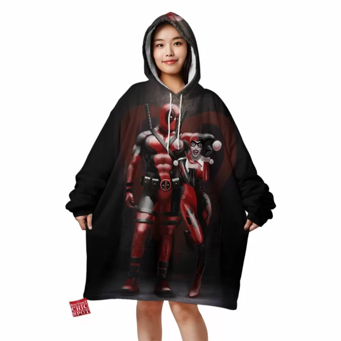 Harley Quinn And Deapool Blanket Hoodie