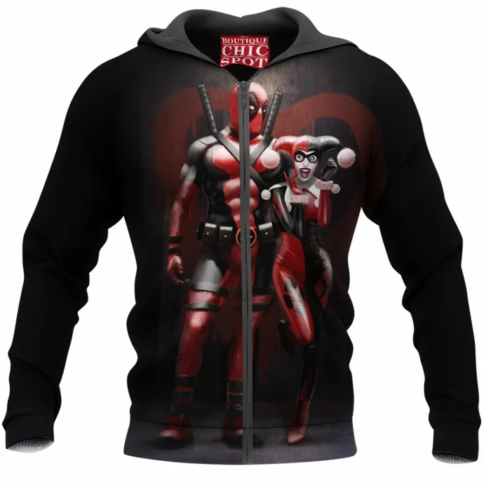 Harley Quinn And Deapool Zip Hoodie