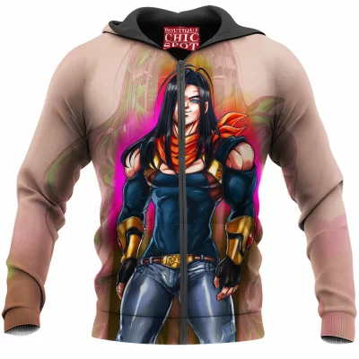 Android 17 Zip-Hoodie, Anime Zip-Hoodie, Dragon Ball Zip-Hoodie