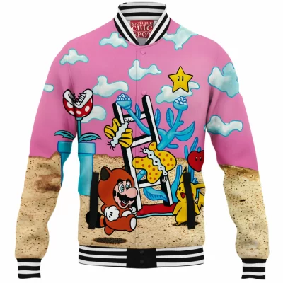 Anime Baseball-Jacket, Pikachu Baseball-Jacket, Pokemon Baseball-Jacket, Mario Baseball-Jacket