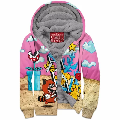 Anime Zip-Fleece-Hoodie, Pikachu Zip-Fleece-Hoodie, Pokemon Zip-Fleece-Hoodie, Mario Zip-Fleece-Hoodie
