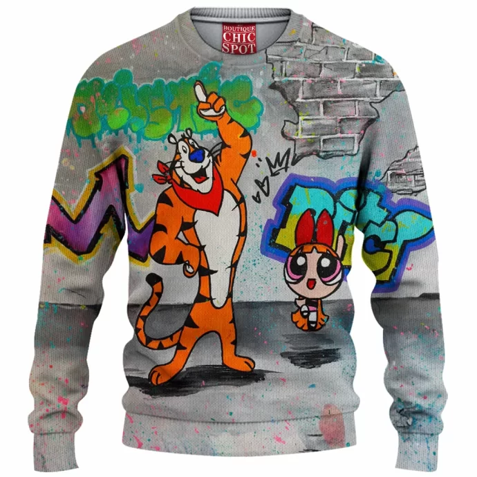 Tiger and Powerpuff Girl Knitted Sweater