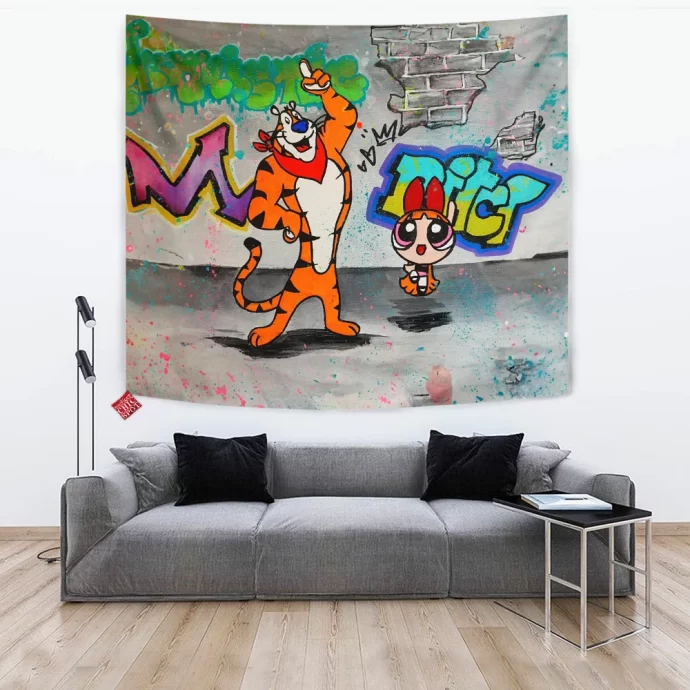 Tiger and Powerpuff Girl Tapestry