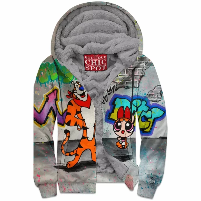 Tiger and Powerpuff Girl Zip Fleece Hoodie