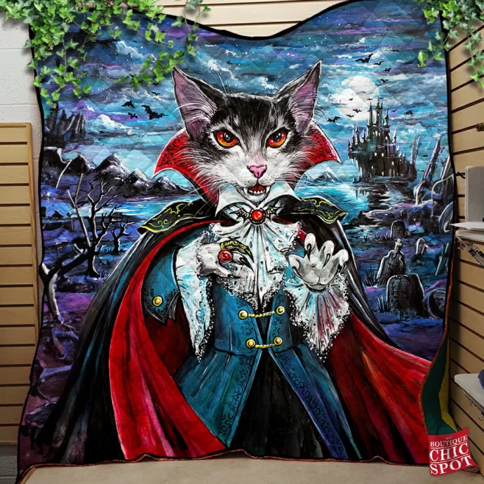 Dracula Cat Quilt Blanket