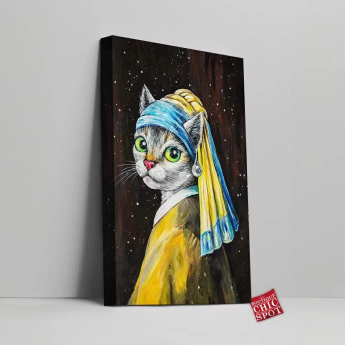 Cat With a Pearl Earring Canvas Wall Art