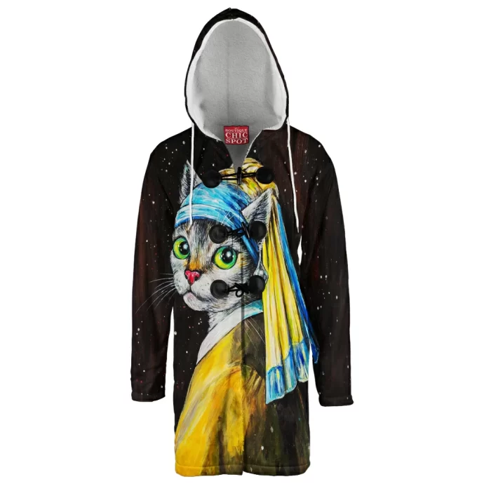 Cat With a Pearl Earring Hooded Cloak Coat