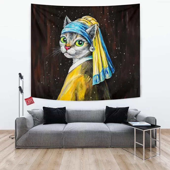 Cat With a Pearl Earring Tapestry