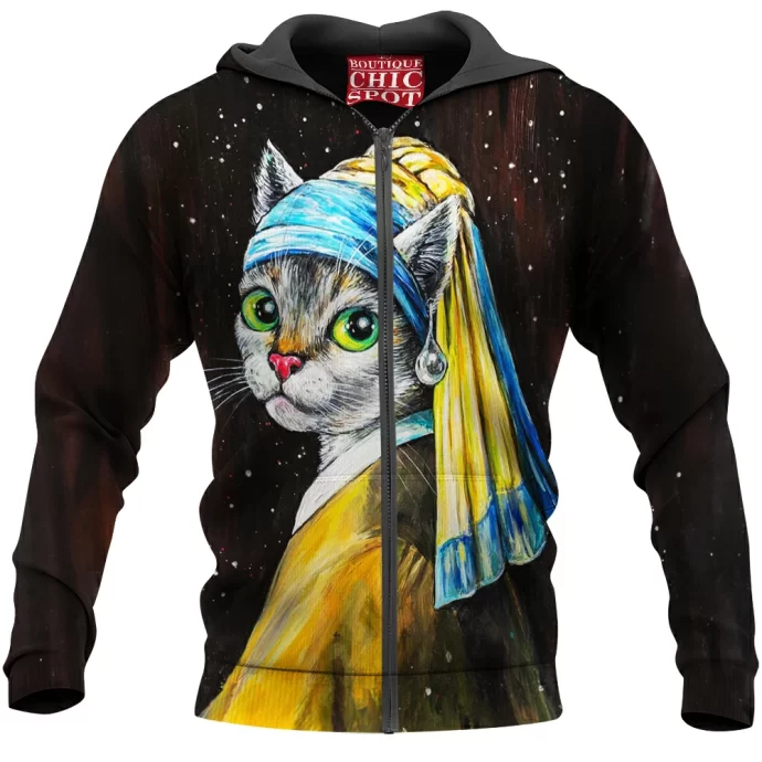 Cat With a Pearl Earring Zip Hoodie