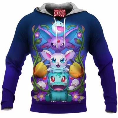 Bulbasaur Fleece-Hoodie, Eevee Fleece-Hoodie, Pokemon Fleece-Hoodie, Anime Fleece-Hoodie