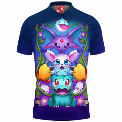 Bulbasaur Polo Shirt, Eevee Polo Shirt, Pokemon Polo Shirt, Anime Polo Shirt