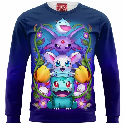 Eevee Zip Sweatshirt, Bulbasaur Zip Sweatshirt, Pokemon Zip Sweatshirt, Anime Zip Sweatshirt