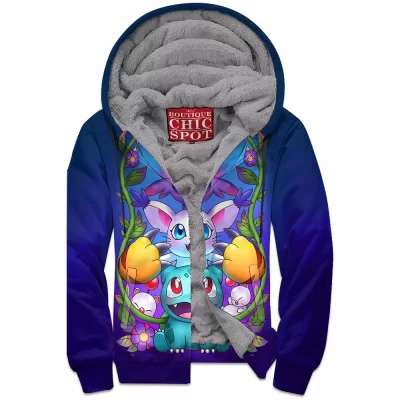 Bulbasaur Zip-Fleece-Hoodie, Eevee Zip-Fleece-Hoodie, Pokemon Zip-Fleece-Hoodie, Anime Zip-Fleece-Hoodie