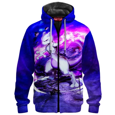 Anime Zip-Fleece-Hoodie, Mewtwo Zip-Fleece-Hoodie, Pokemon Zip-Fleece-Hoodie