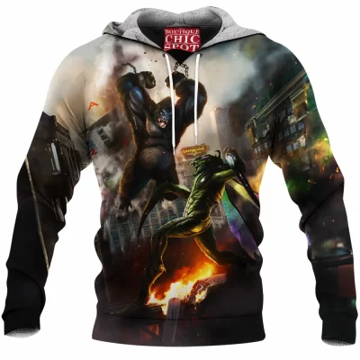 Kaiju Fleece-Hoodie, Monster Fleece-Hoodie, Sci-Fi Fleece-Hoodie