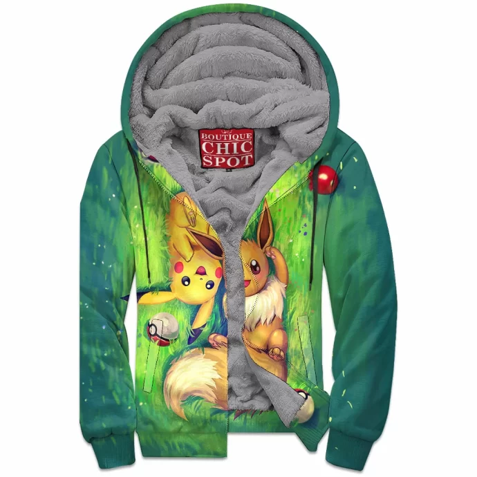 Eevee And Pikachu Zip Fleece Hoodie