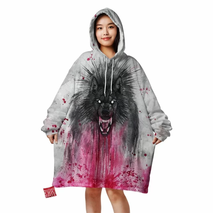 Black Wolf Blanket Hoodie