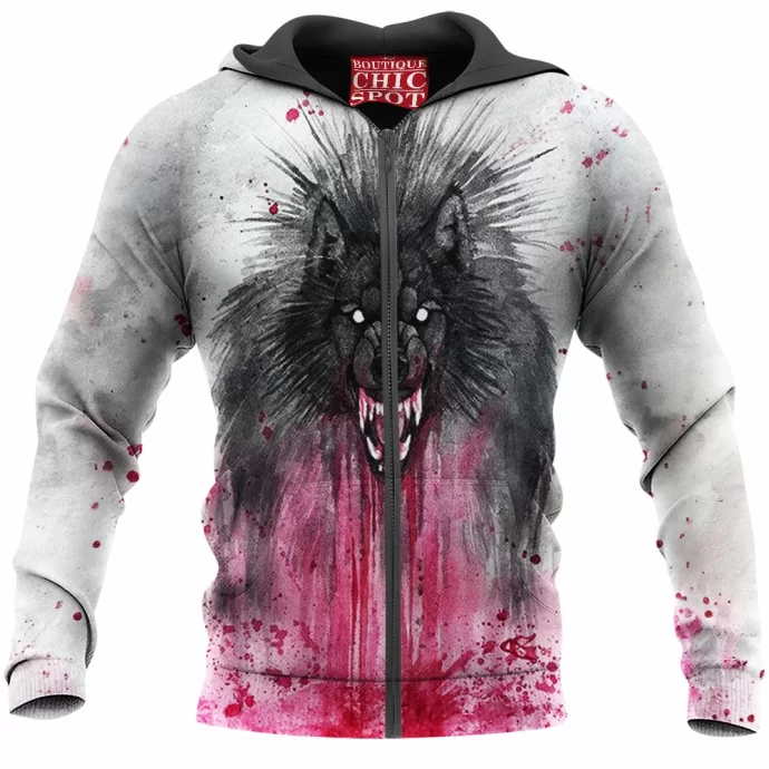 Black Wolf Zip Hoodie