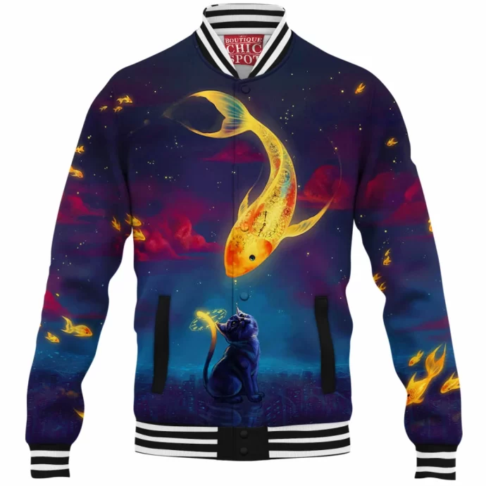 Moon Fish Cat Baseball Jacket